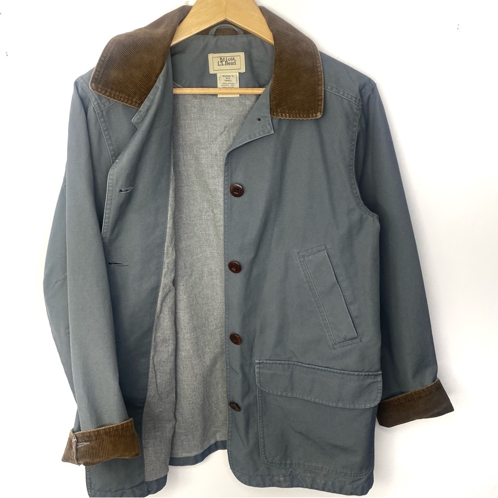 Vintage LL Bean Women’s Blue Canvas Adirondack Chore Coat Brown Corduroy Trim S